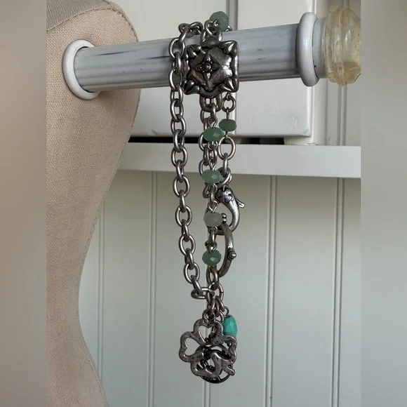 Lucky Brand Silver Four Leaf Clover & Turquoise Beaded Charm Bracelet - Picture 2 of 7